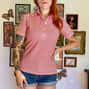 Vintage 1960s striped polyester top with dagger collar